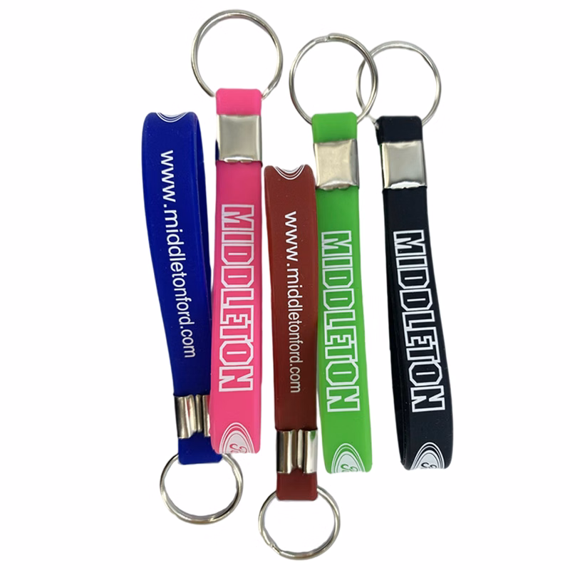 Exbossed Printed Multicolor Silicone Bracelet Wrisband Keychain