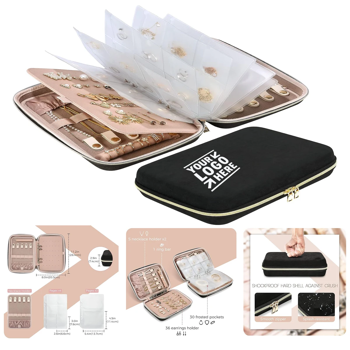 Large Travel Jewelry Organizer Case Home Storage Book Earring Ring Binder Zippered Pouch Bag 1