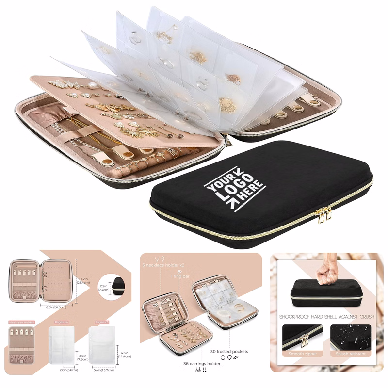 Large Travel Jewelry Organizer Case Home Storage Book Earring Ring Binder Zippered Pouch Bag
