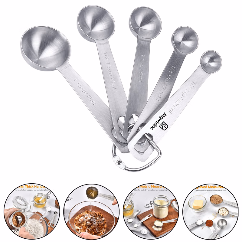 5-Piece Stainless Steel Measuring Spoon and Cup Set for Kitchen Baking Cooking with Scale and Clip