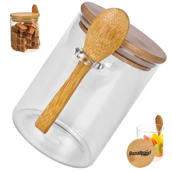 Custom 18 oz Glass Storage Container with Bamboo Lid & Spoon — Eco Corporate Gift 1