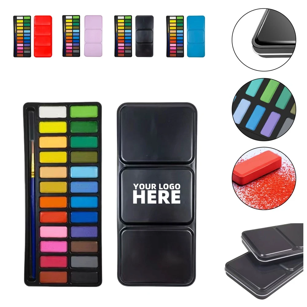 Metal Box 24 Colors Solid Watercolor Paint Set 1