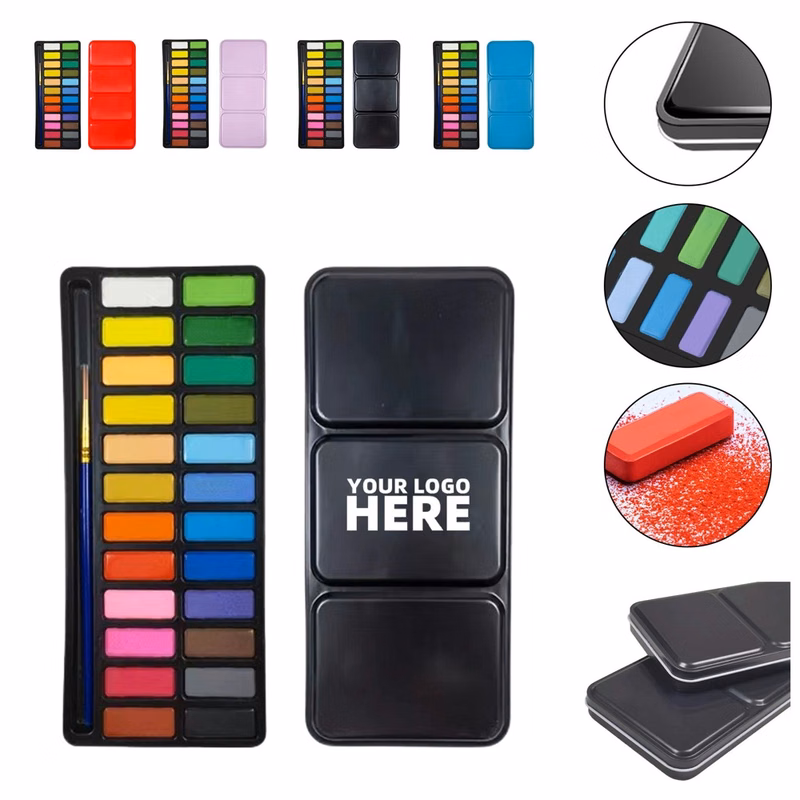 Metal Box 24 Colors Solid Watercolor Paint Set