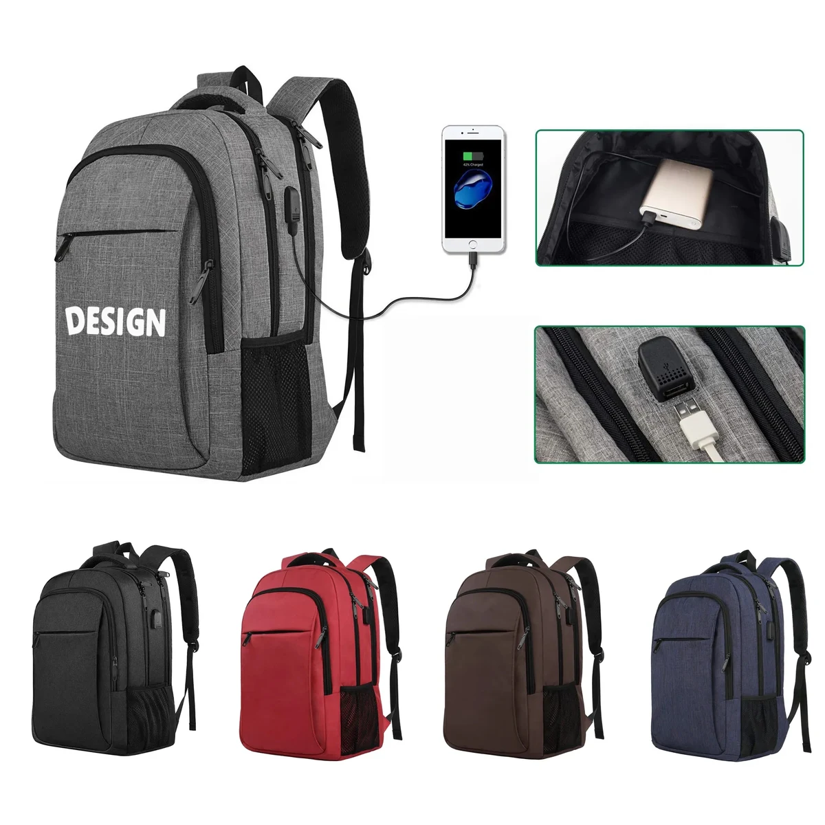 Business USB Charging Backpack Computer Bag Travel Outdoor S 1
