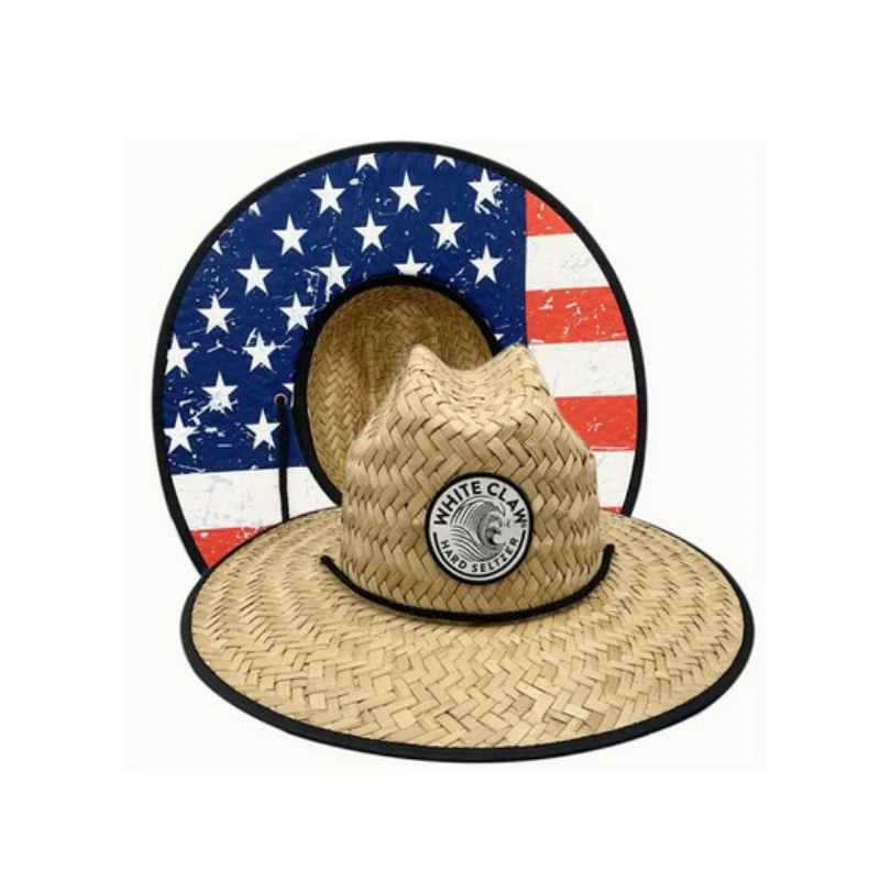 Straw Hat With Custom Patch And Full Color Underbrim Imprint 1