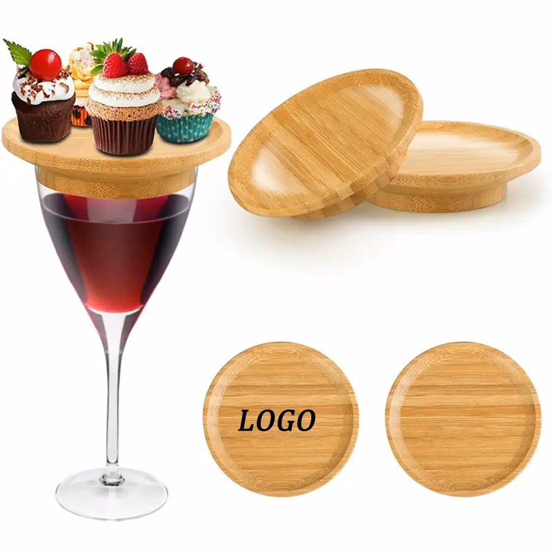 Wooden Wine Glass Lid Dessert Treat Tray