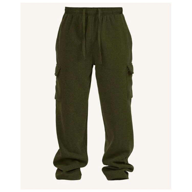 Men's Open Leg Fleece Cargo Sweatpants - Size 3XL-5XL Military Green 1