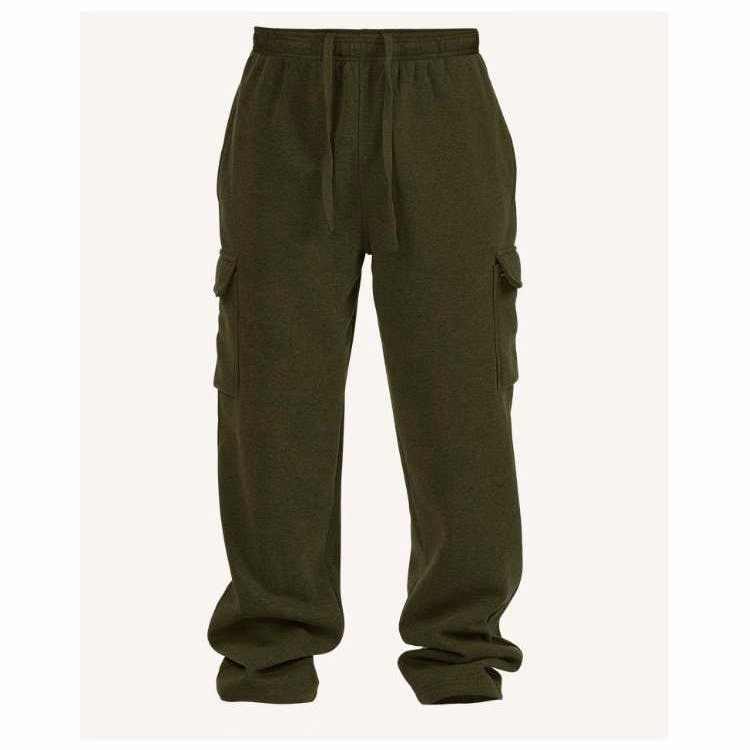 Men's Open Leg Fleece Cargo Sweatpants - Size 3XL-5XL Military Green