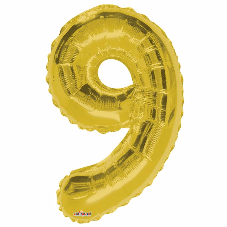 Mylar Number 9 Balloons - Gold 34"