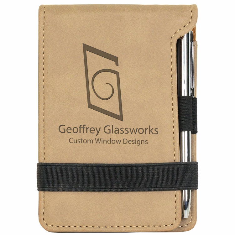 Engraved Light Brown Leatherette Pad and Pen Set