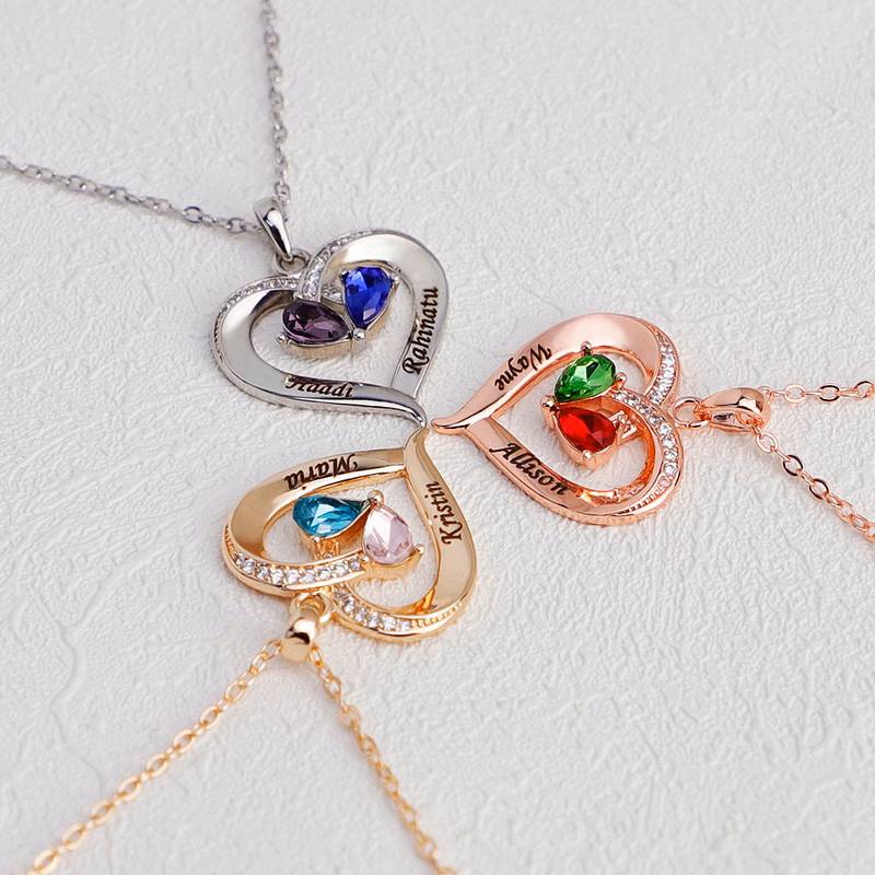 Heart Name Necklace with Birthstone