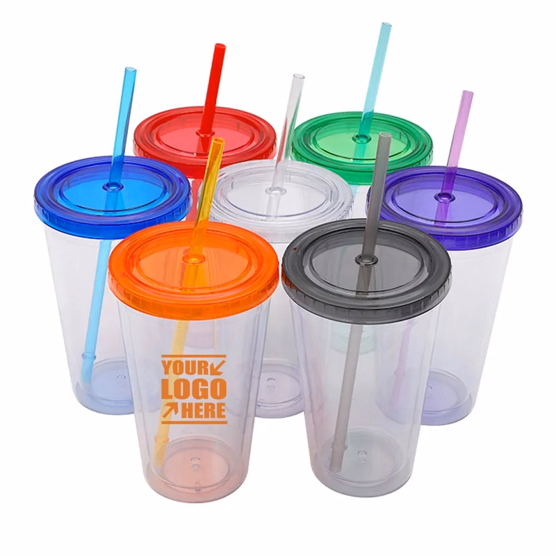 Clear Double Wall Tumbler with Straw