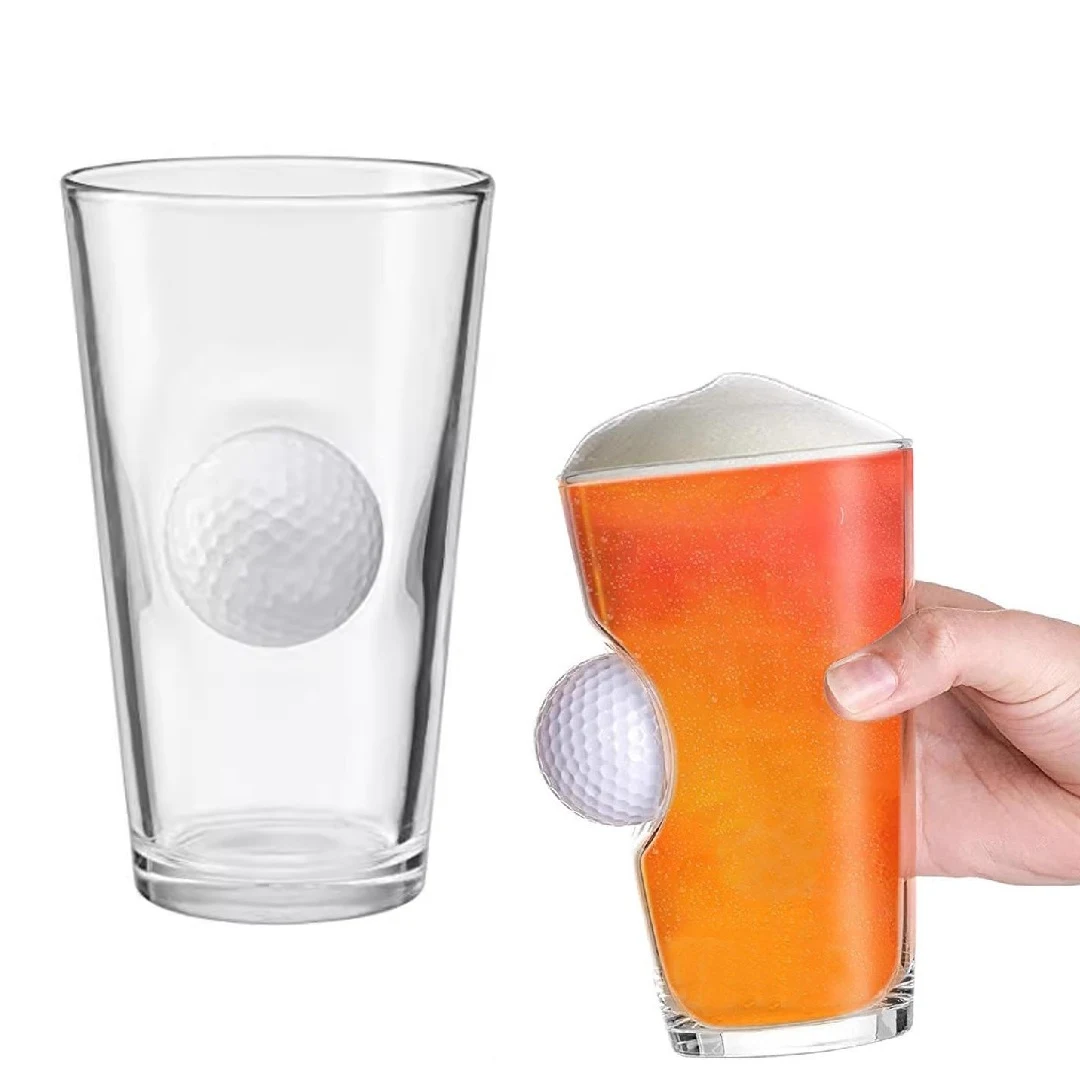 15 oz Glass Beer Mug W/ Embedded Golf Ball 1