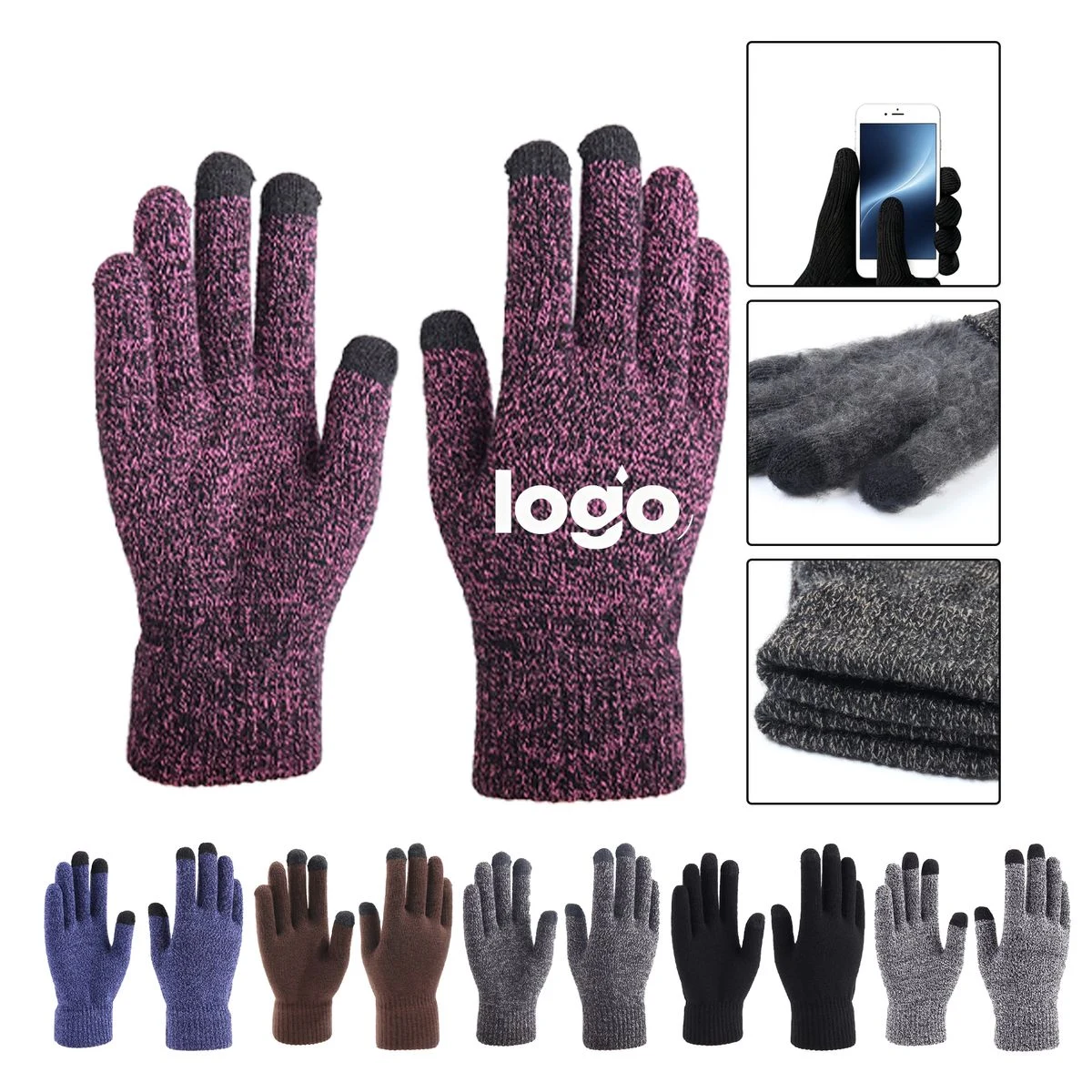 MOQ 10 Custom Touchscreen Warm Knitted Winter Gloves 1