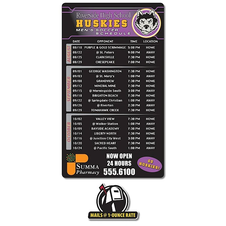 School Calendar Magnet - 3.5x6 Round Corners - 25 mil. 1