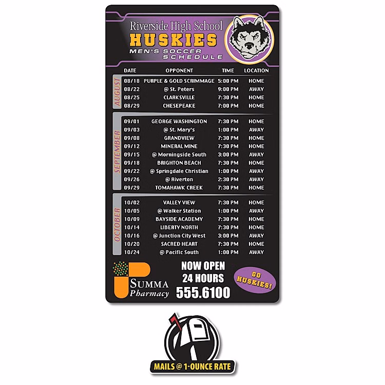 School Calendar Magnet - 3.5x6 Round Corners - 25 mil.
