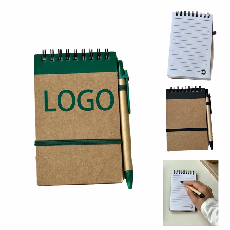 Portable Kraft Spiral Bound Book With Pen