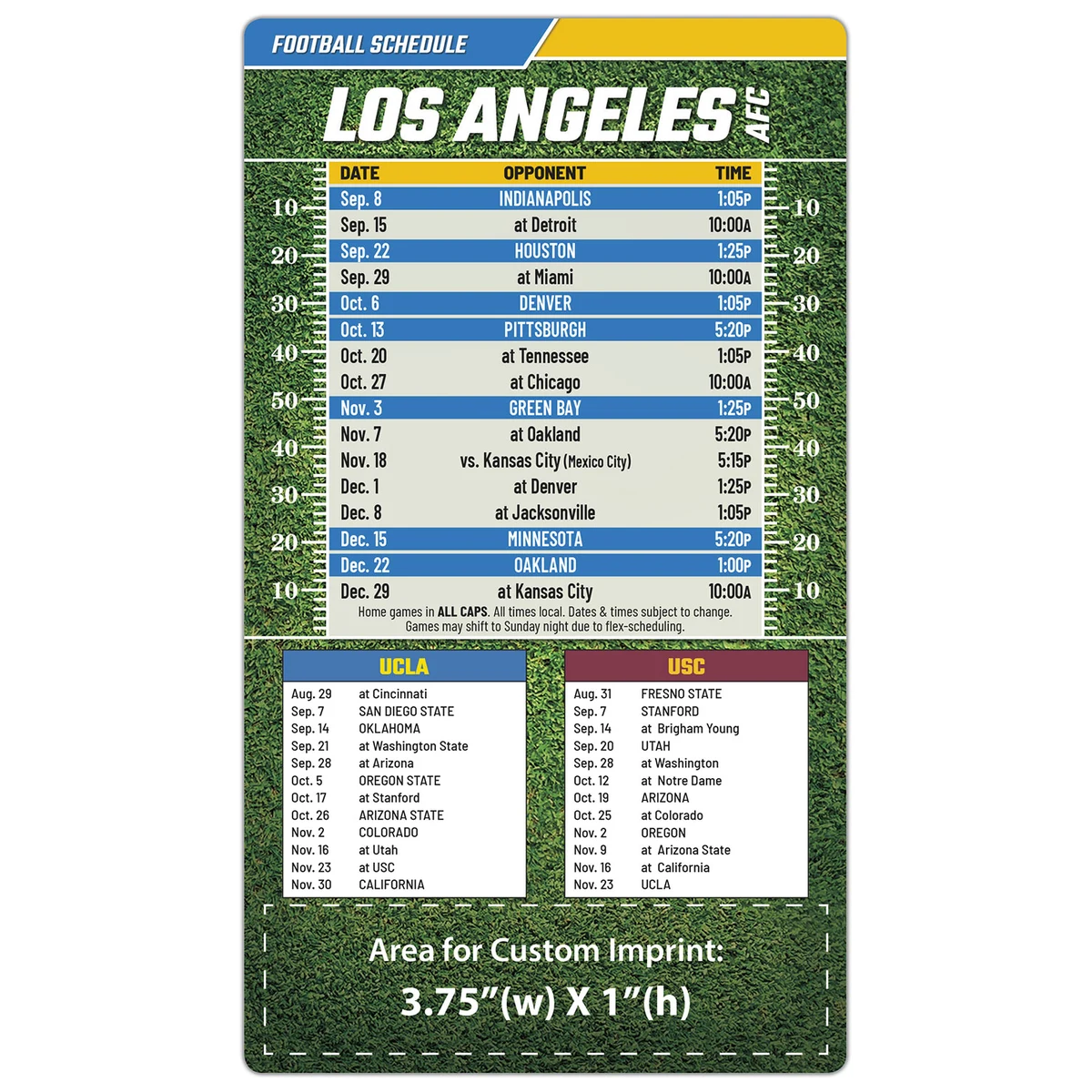 Magnet Football Sport Schedules - 4x7 Round Corners 1