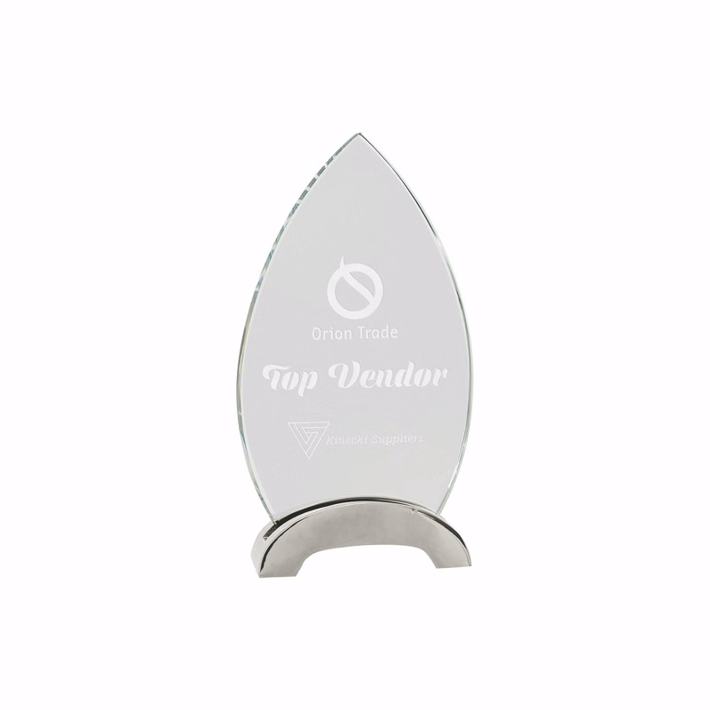 7 1/2" Clear Oval Platinum Glass Award w/ Arch Metal Base