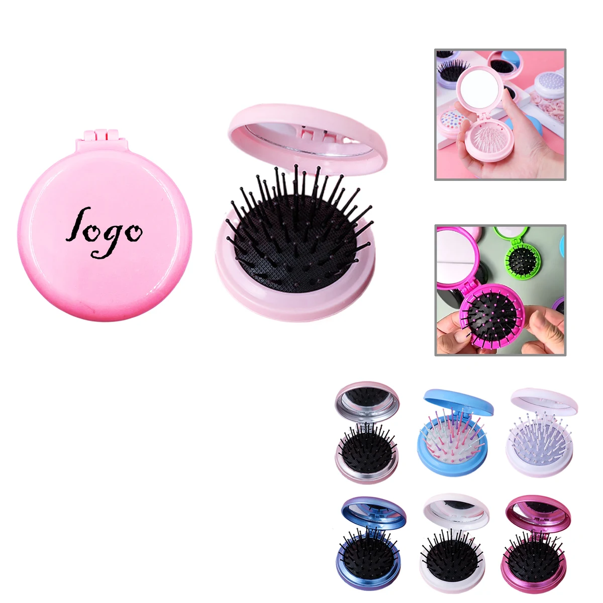MOQ100 Compact Folding Hair Comb with Built-in Mirror 1