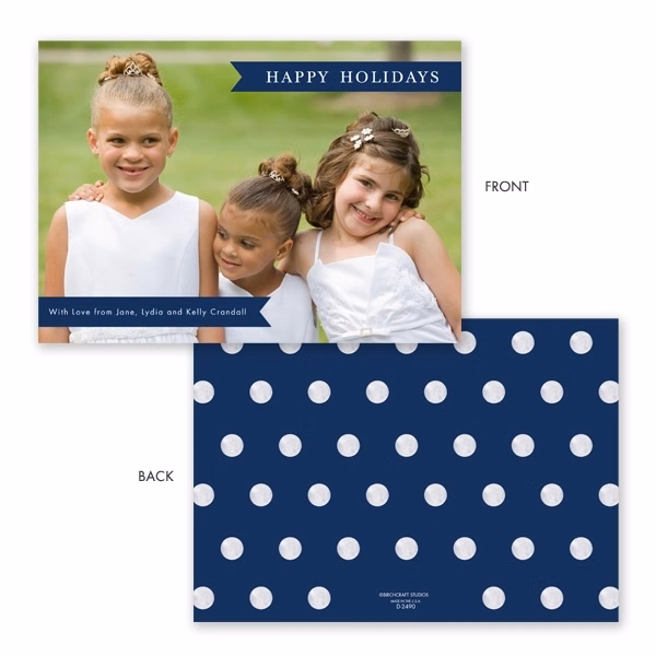 Navy Banners & Dots Holiday Photo Card