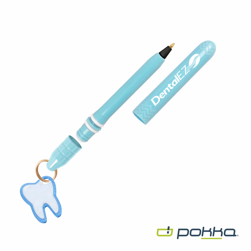 Pokka® Pocket Pen w/Dock & Gold Keyring & Charm in Tin Box