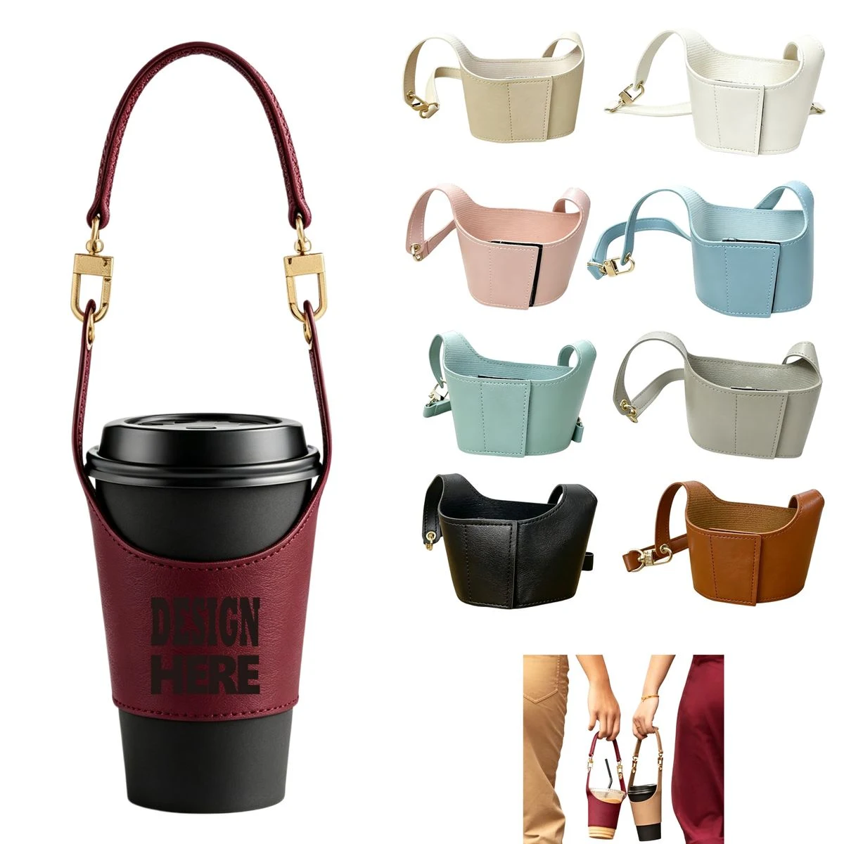 PU Leather Drink Sleeve With Handle 1