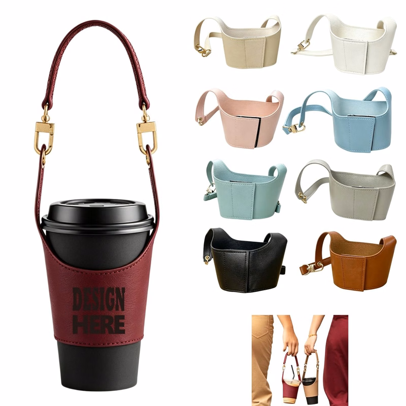 PU Leather Drink Sleeve With Handle