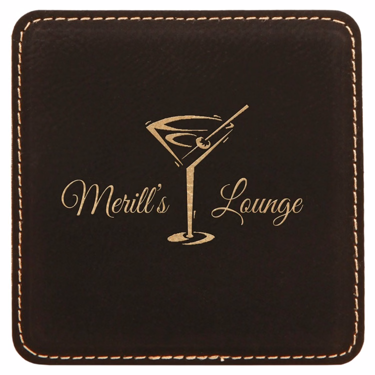 4" x 4" Square Black/Gold Leatherette Coaster
