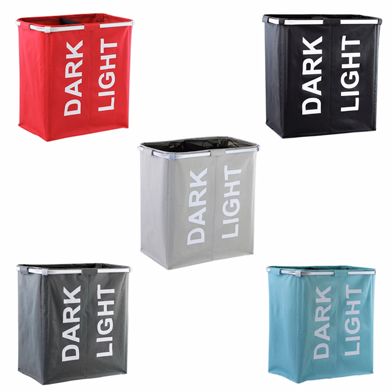Foldable Large Laundry Hamper Sorter Basket w/ 2 Sections
