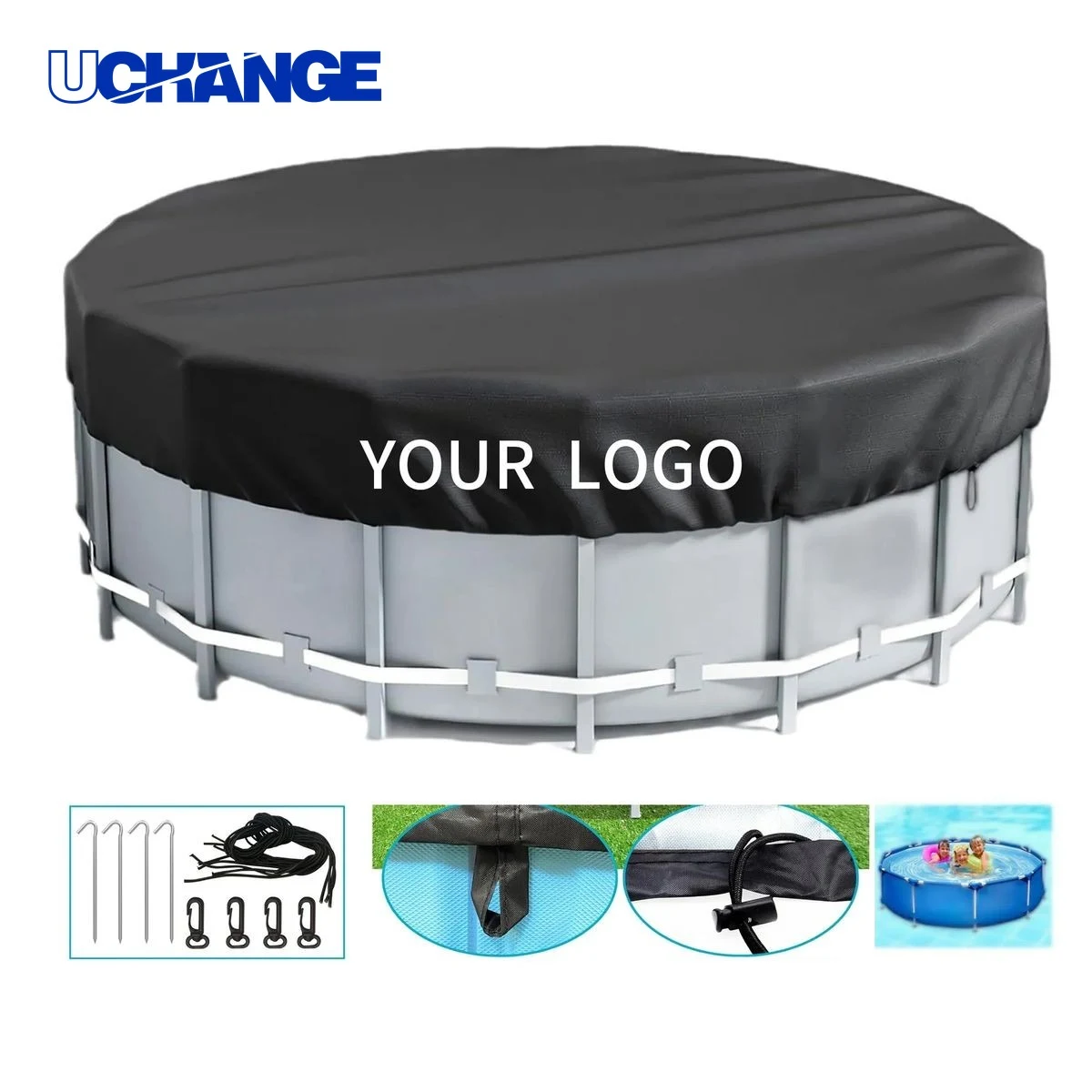 Aboveground Pool Cover Tarp with Perimeter Grommets and Steel Cable 1