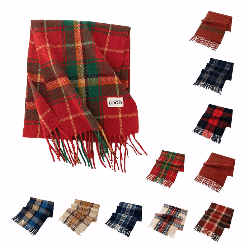 Tassel Plaid Scarf Christmas Accessory Plush