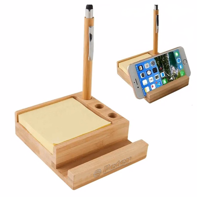Bamboo Multi-Functional Sticky Notes Desk Organizer