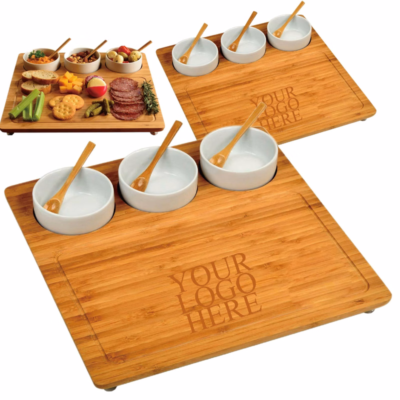 Bamboo Tray with Ceramic Bowl & Spoon