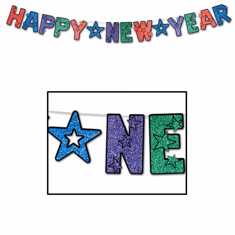 Glittered Happy New Year Streamer