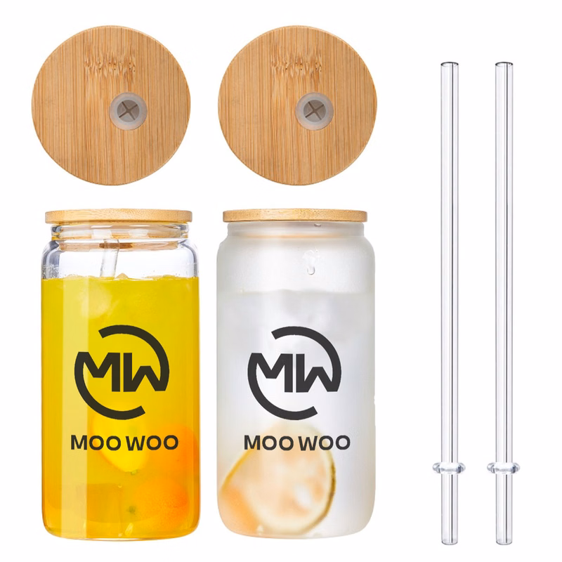 20OZ Bamboo Lid Glass With A Straw