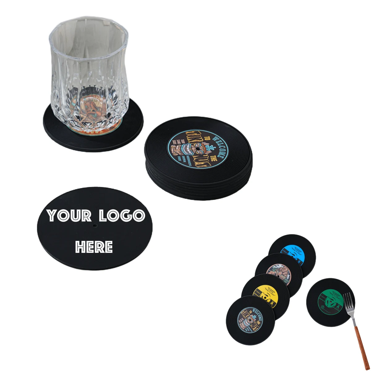 Anti-Slip Heat-Insulating Retro Record-Style Coffee Coaster 1