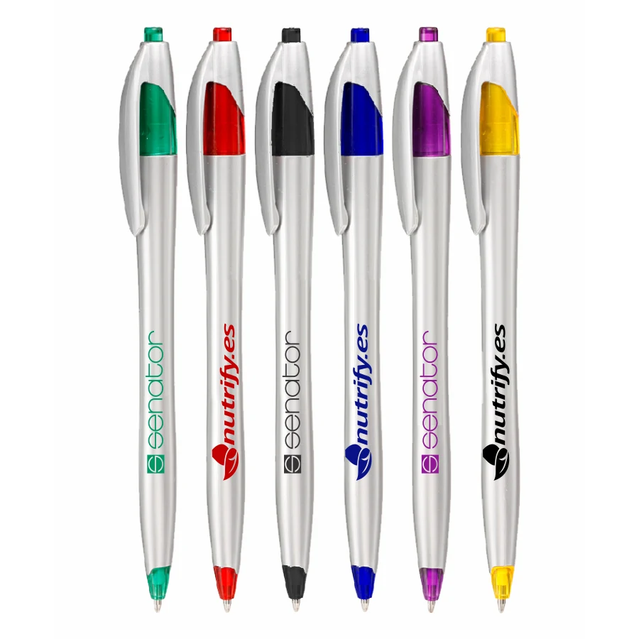 Union Printed "Elegant" Clicker Pen - Silver Barrel w/ Colored Trim 1