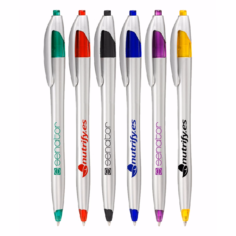 Union Printed "Elegant" Clicker Pen - Silver Barrel w/ Colored Trim