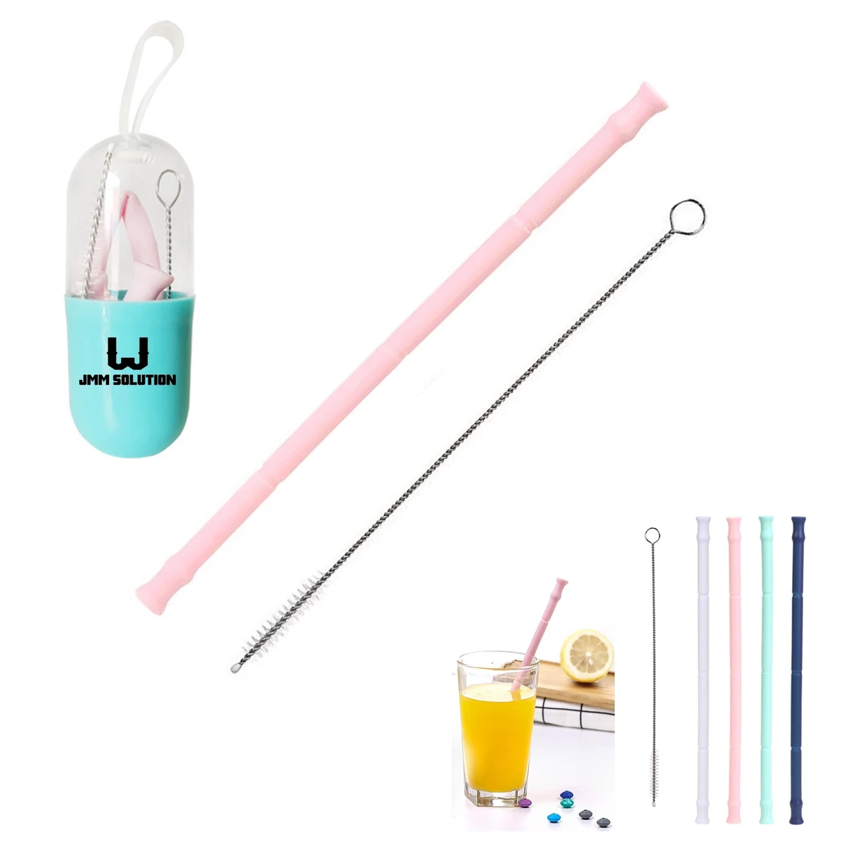 Reusable Silicone Collapsible Straws with Carrying Case 1