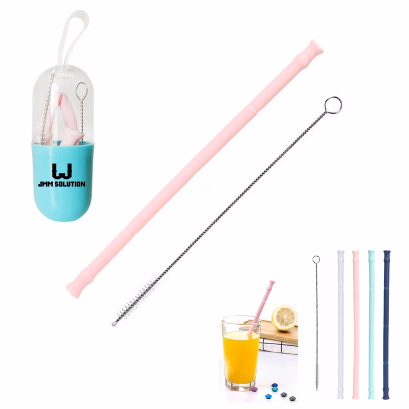 Reusable Silicone Collapsible Straws with Carrying Case