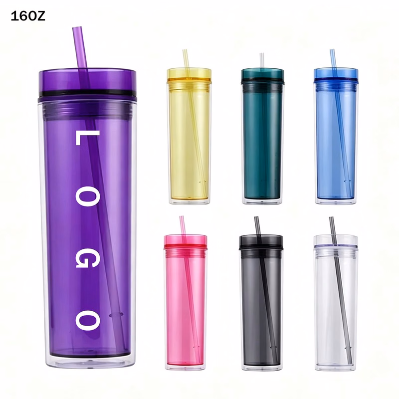 16 oz Plastic Tumbler with Lid and Straw