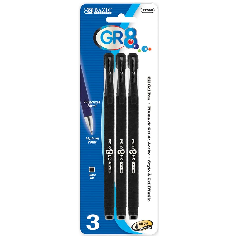 Gel Ink Pens - 3 Piece Black Medium Comfort Grip 1