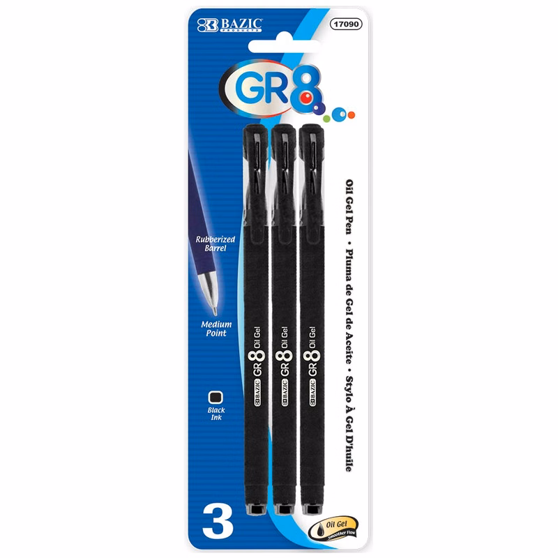 Gel Ink Pens - 3 Piece Black Medium Comfort Grip