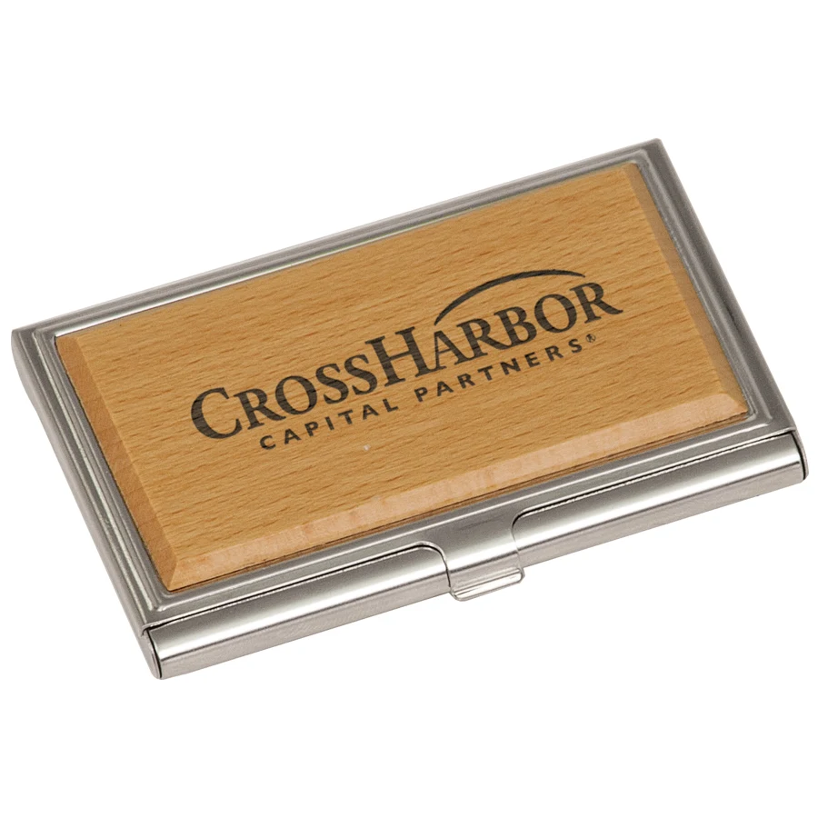 3 3/4" x 2 1/2" Metal/Wood Business Card Holder 1