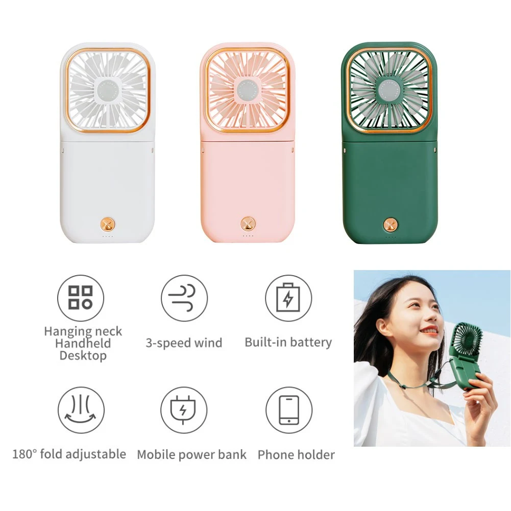 Usb Rechargeable Small Fan 3000Mah Power Bank 1