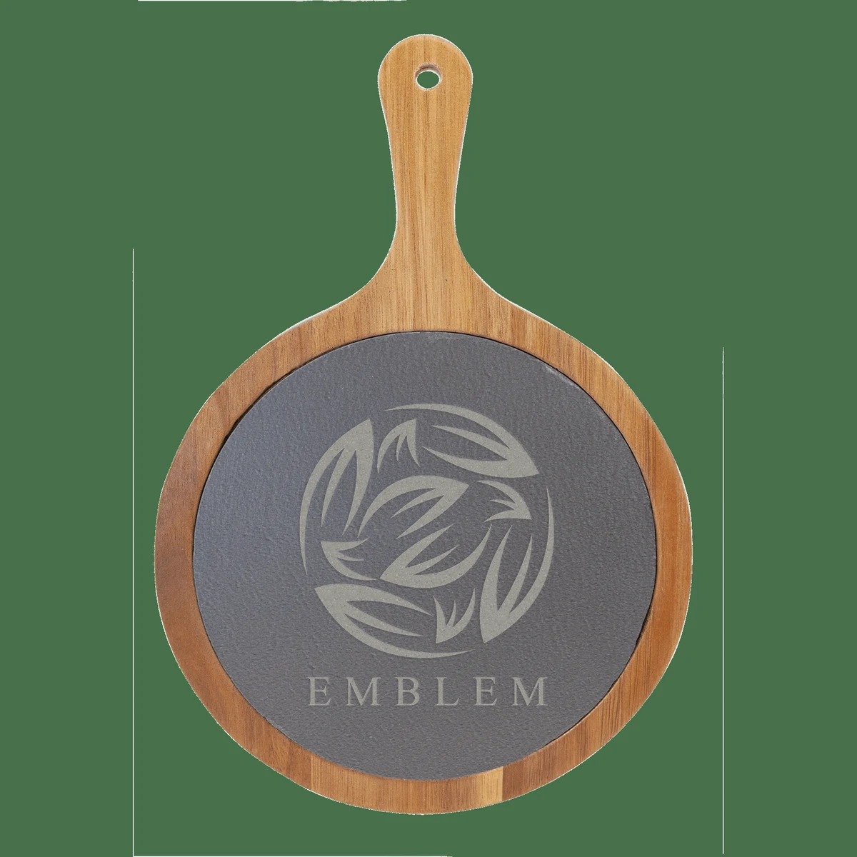 8 1/4" x 12 1/4" Round Acacia Wood/Slate Serving Board with Handle 1