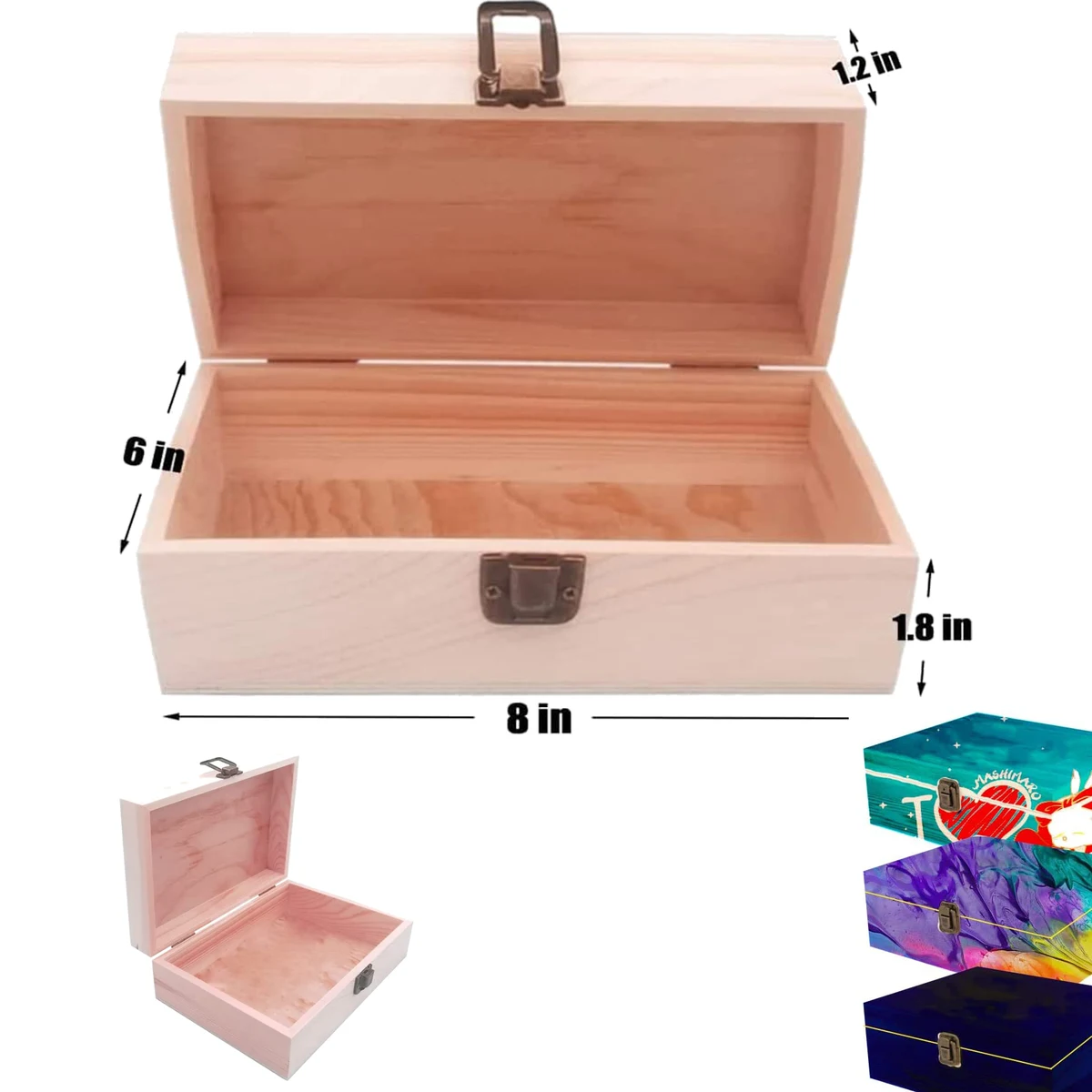 3 x 6 x 8 inch Unfinished Pine Wood Box 1