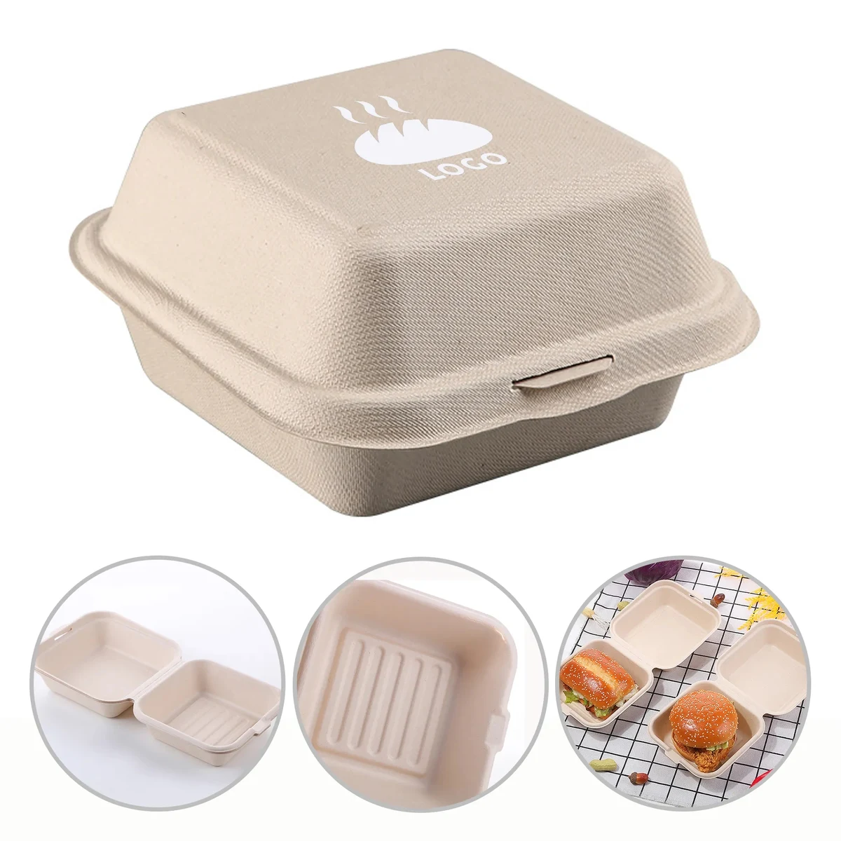 Compostable Square Hinged Container 6 X 6" 1