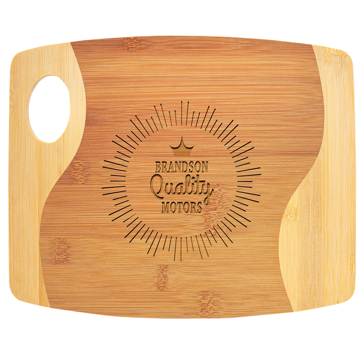 11" x 9" Bamboo X 5/16" Two Tone Cutting Board with Handle 1